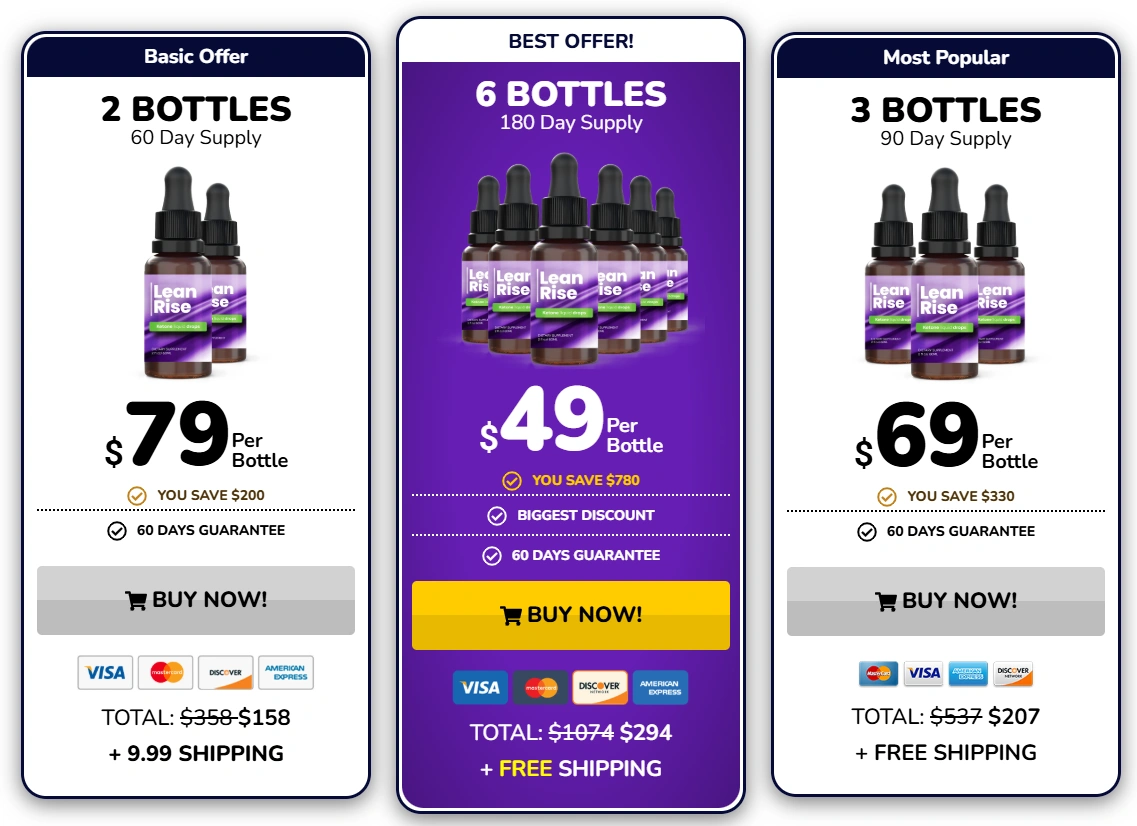 LeanRise Pricing — 1, 3 or 6 Bottle Packages